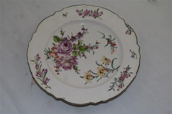 A Chelsea moulded plate, c.1758, 24.5cm (9.7in.)